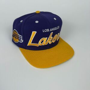Mitchell & Ness Lakers Snapback Hat Purple Yellow Patch HWC Adjustable Cap
